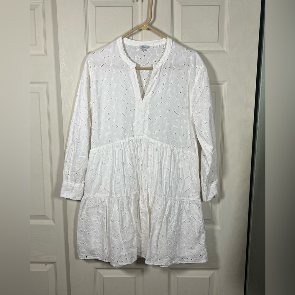 Rails Layla White Eyelet Dress Tiered Boho Mini Cotton Small - Picture 2 of 10